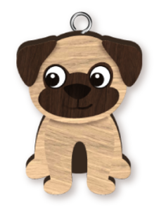 Handmade Wooden Dog Keyring - Pug
