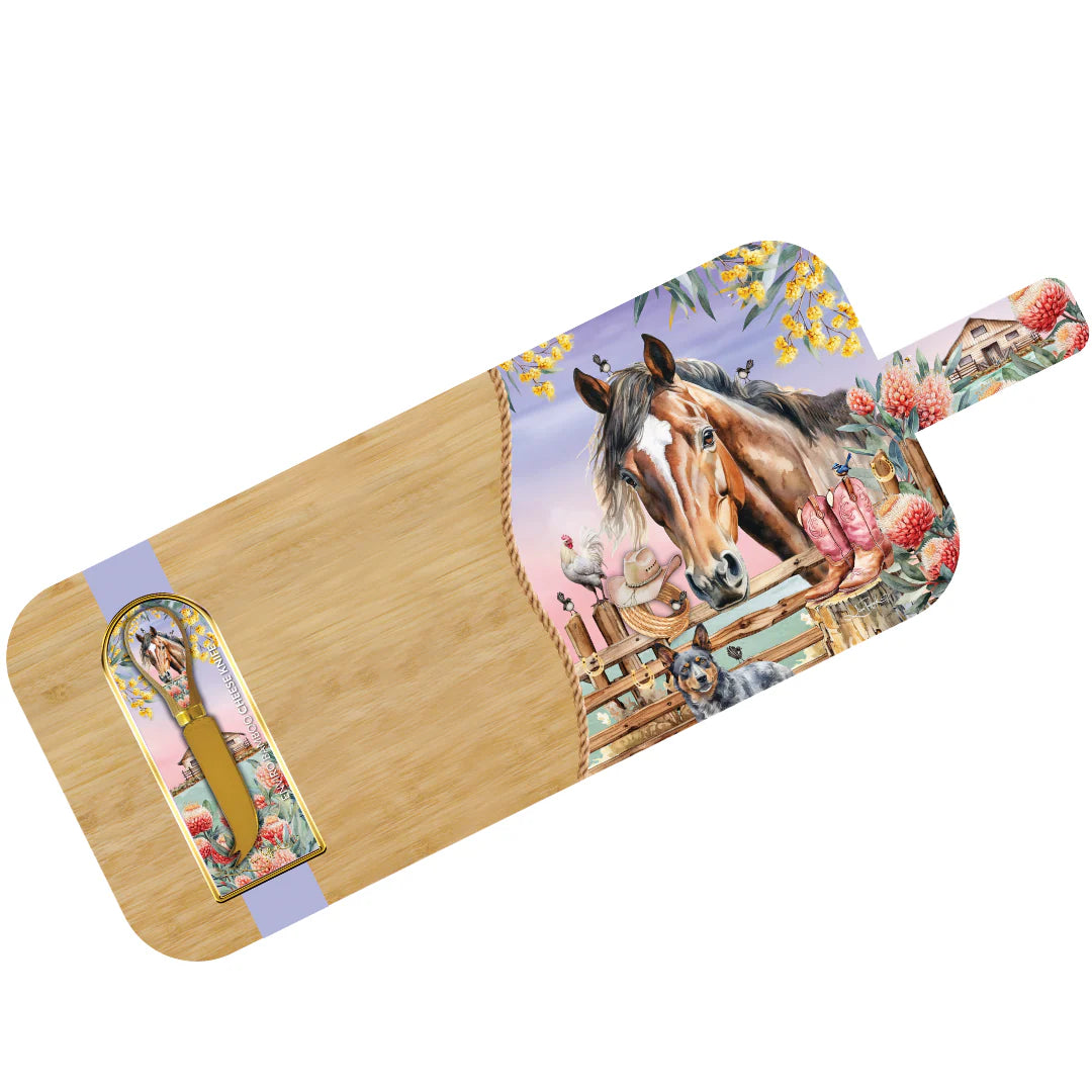 Resin Large Bamboo Serving Board with Cheese Knife - Country Dusk