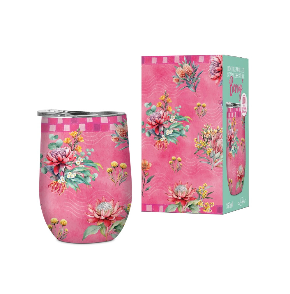 Double Walled Stainless Steel 'Bevvy' Mug (350ml) - Pretty Postage Florals