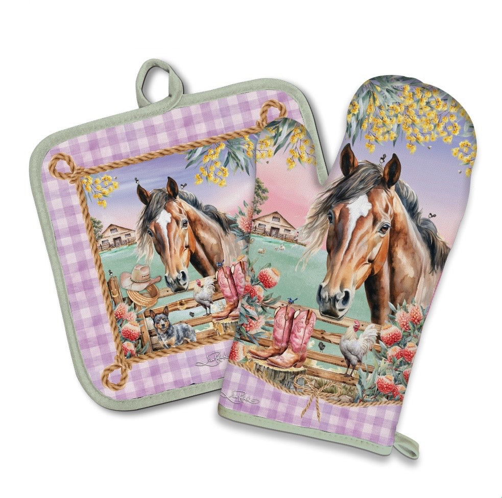 Oven Mitt & Pot Holder Set - Country Dusk