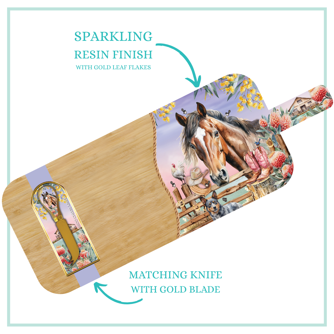 Resin Large Bamboo Serving Board with Cheese Knife - Country Dusk