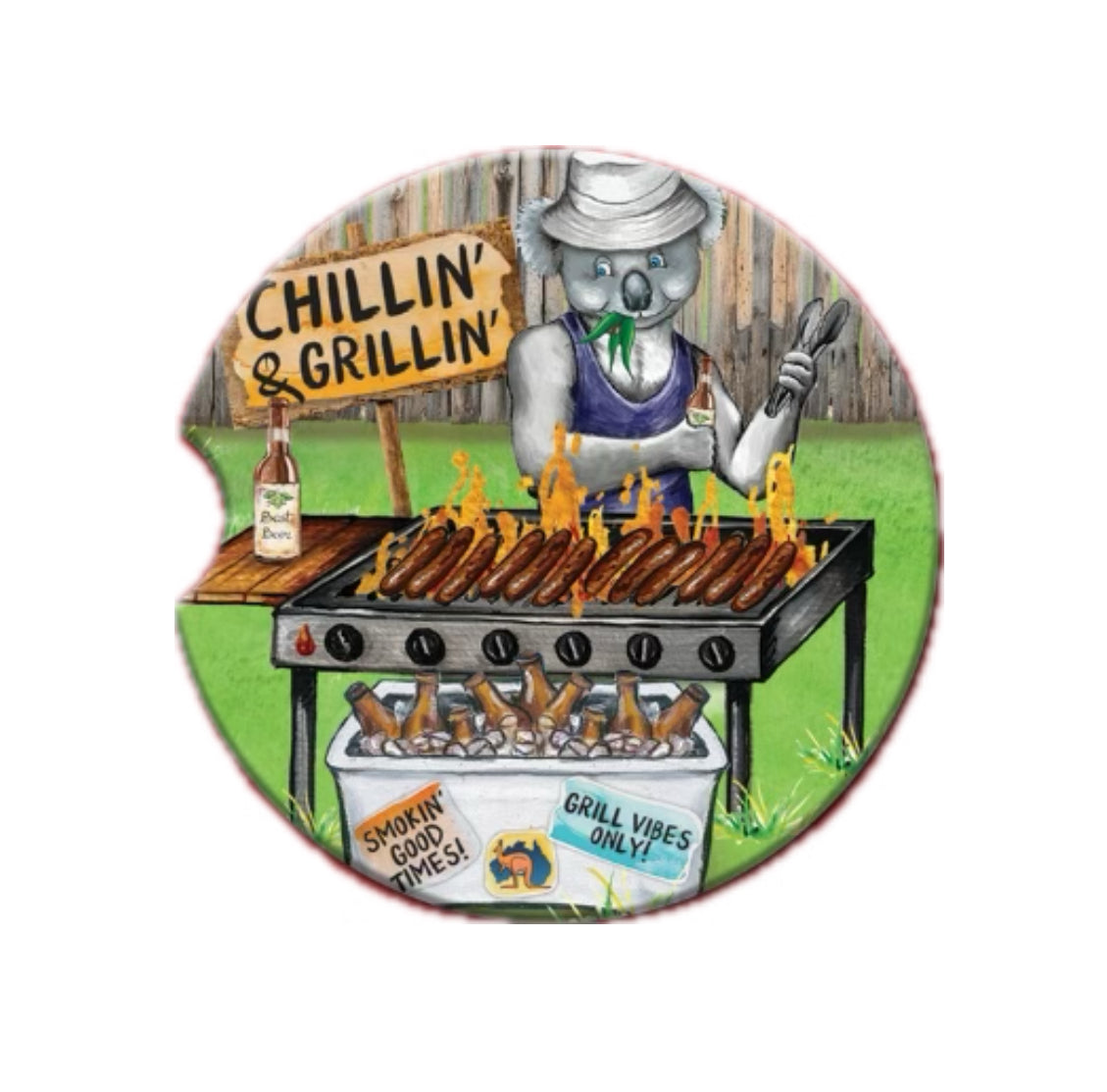 Ceramic Absorbent Car Coaster - Chillin' and Grillin'
