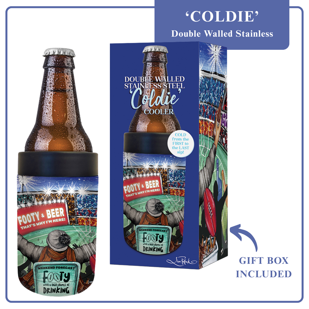 Double Walled Stainless Steel ‘Coldie’ Cooler - AFL Footy & Beer