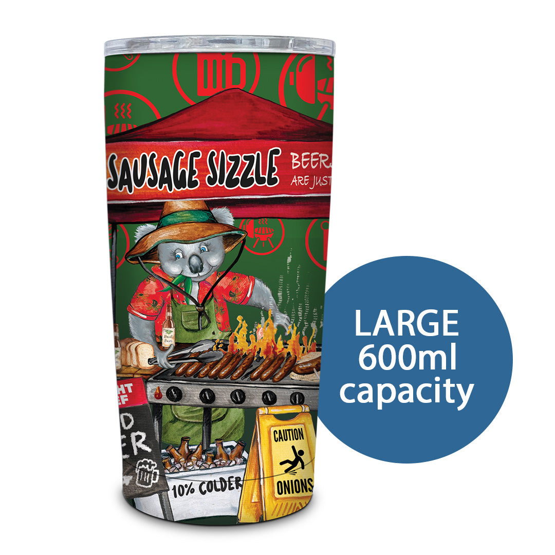 Double Walled Stainless Steel ‘Roadie’ Travel Mug (600ml) - Sausage Sizzle