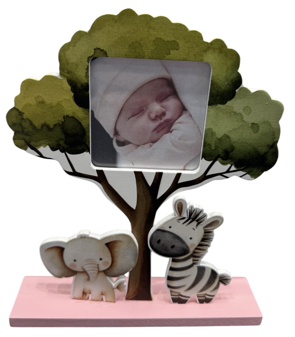 Cute Safari Animals - Pink Baby Tree Photo Frame