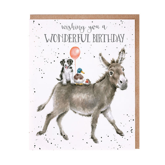 Wrendale Designs Card - Wonderful Birthday (Donkey Ride)