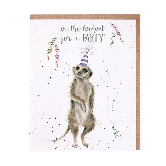 Wrendale Designs Card - On The Lookout for a Party! (Meerkat)