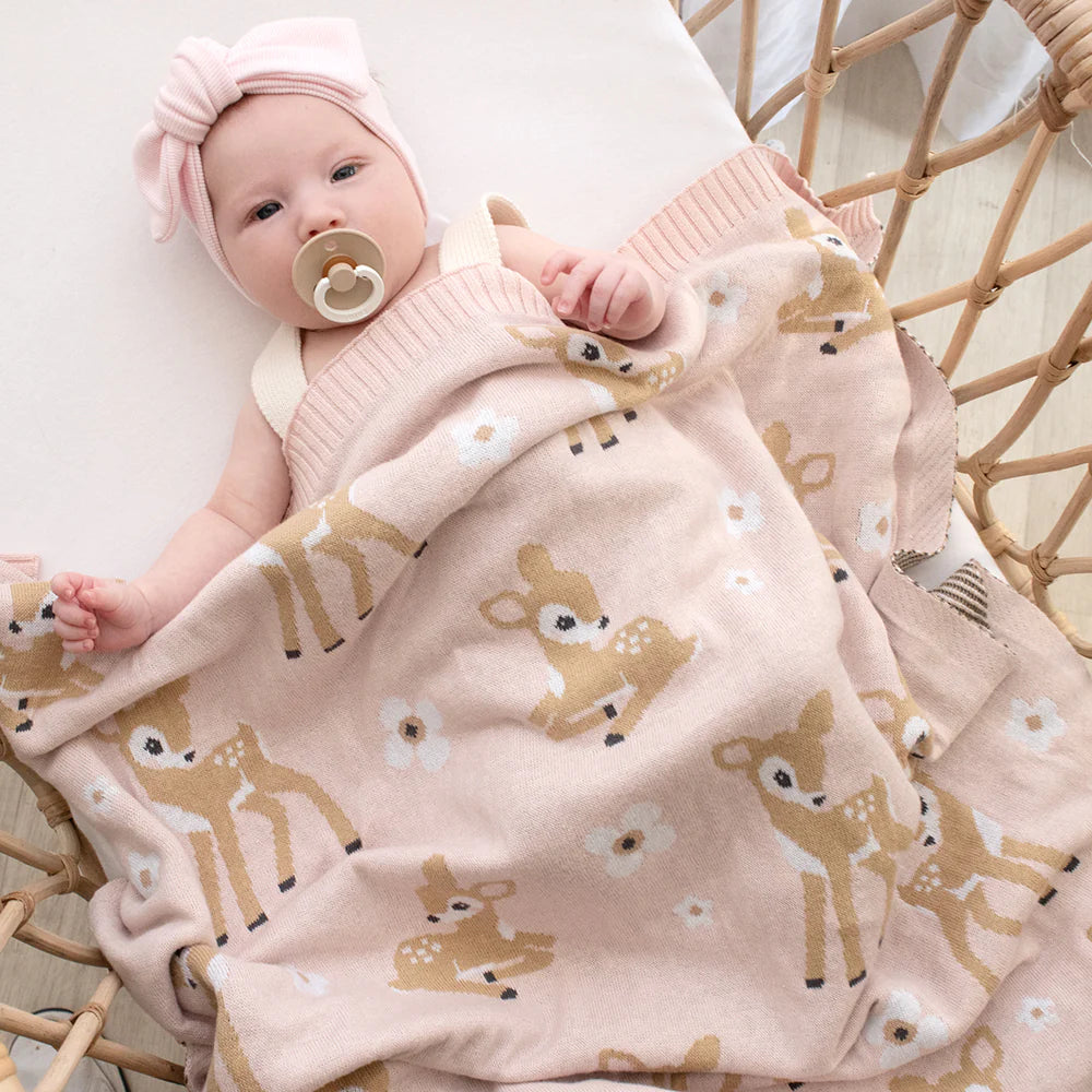 Cotton Knit Baby Blanket - Fawn