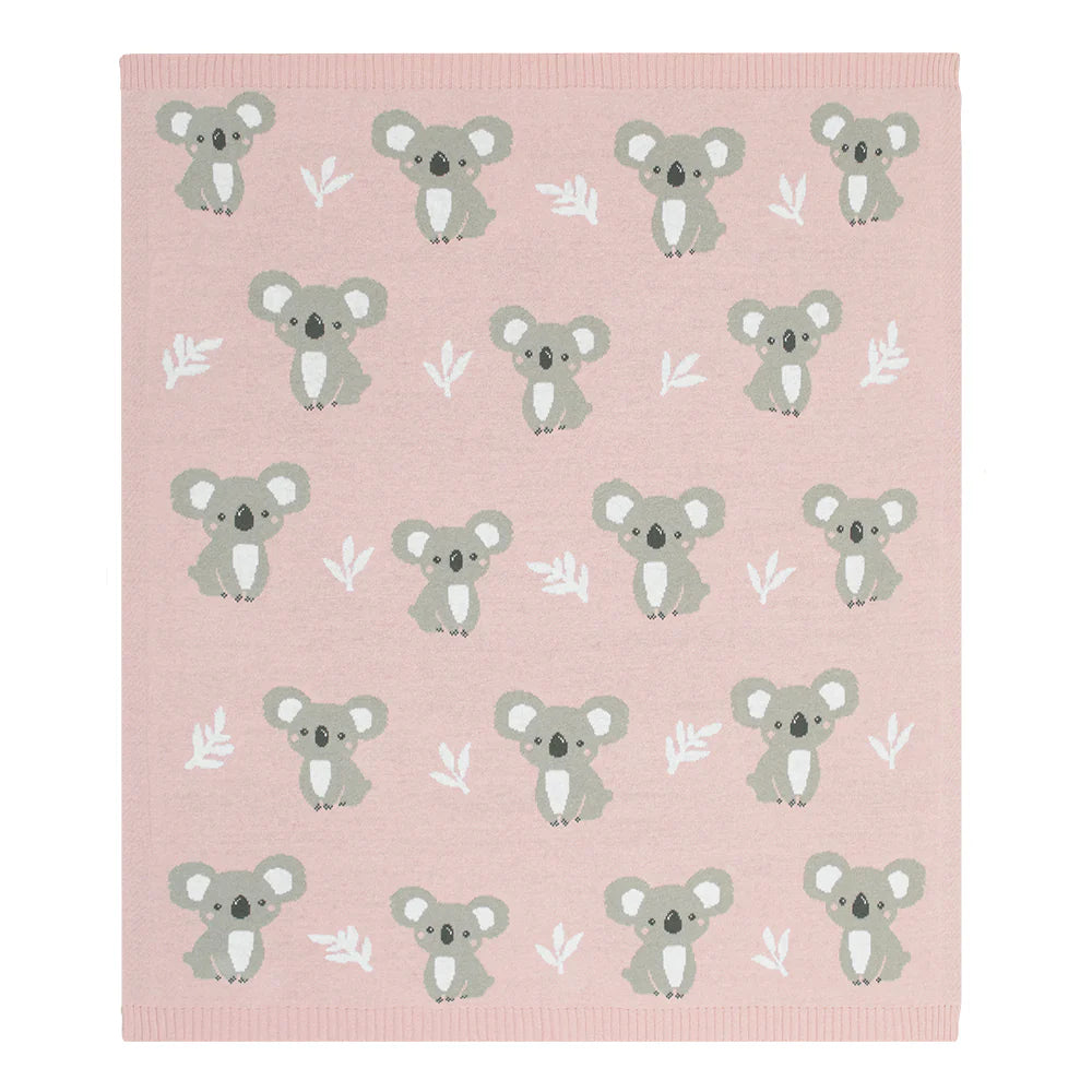 Cotton Knit Baby Blanket - Koala (Blush Pink)