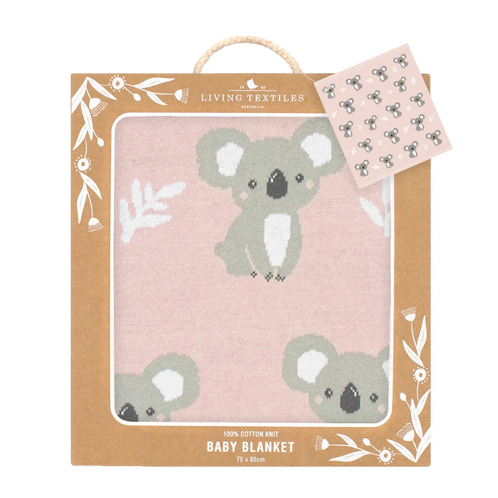 Cotton Knit Baby Blanket - Koala (Blush Pink)