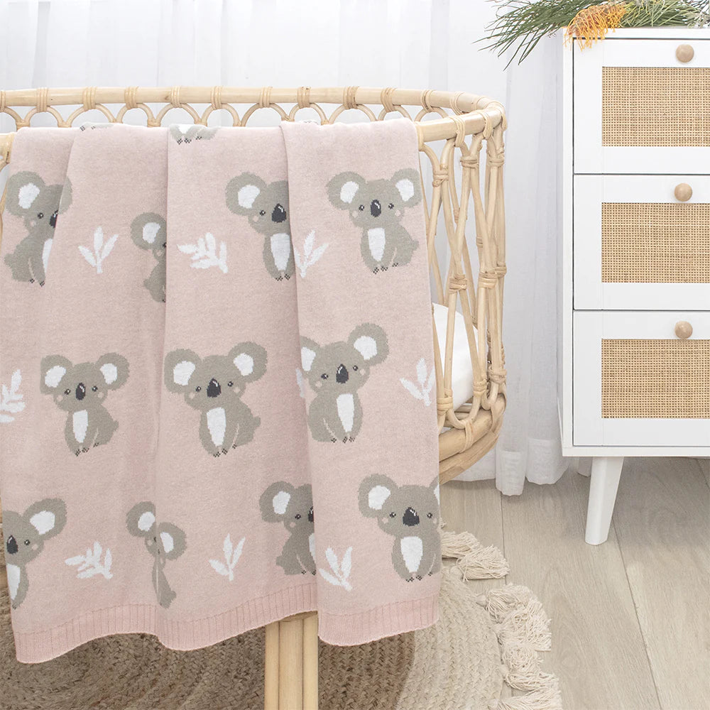 Cotton Knit Baby Blanket - Koala (Blush Pink)