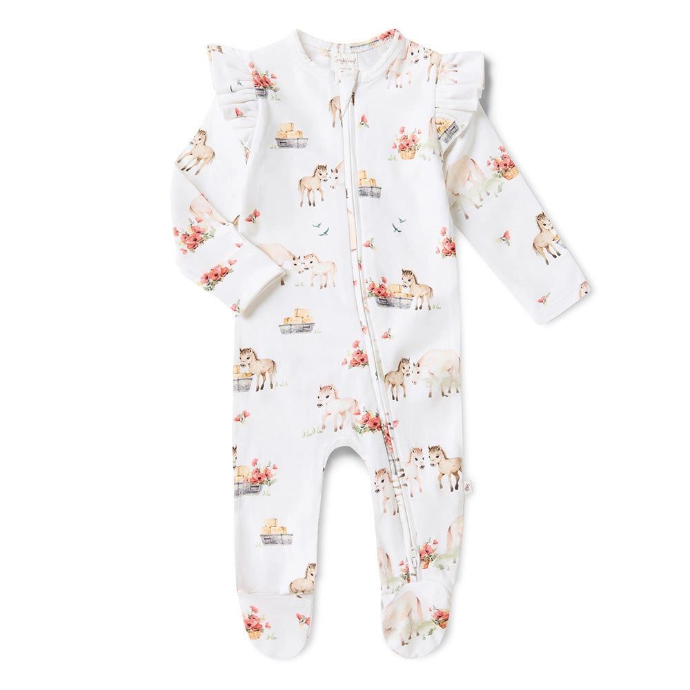 Pony Pals Organic Snuggle Zip Footie with Frills