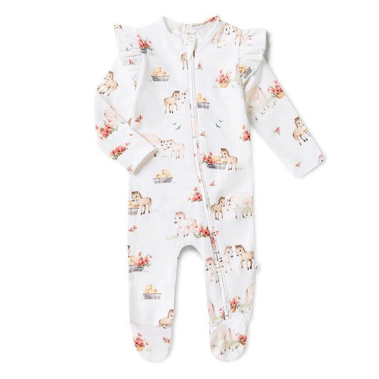 Pony Pals Organic Snuggle Zip Footie with Frills