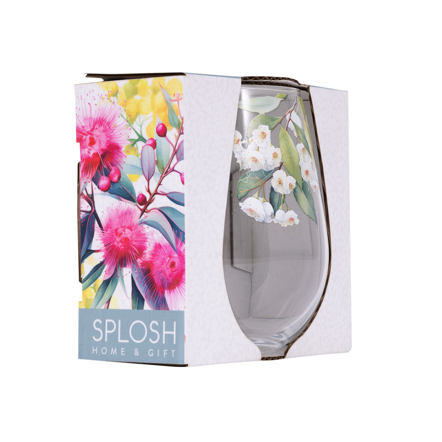 Native Blooms - White Floral Stemless Wine Glass