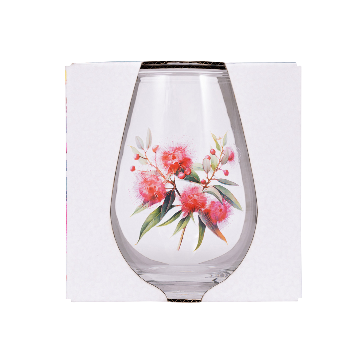 Native Blooms - Red Floral Stemless Wine Glass