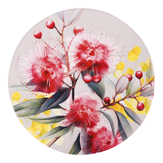 Native Blooms - Red Wattle Ceramic Coaster