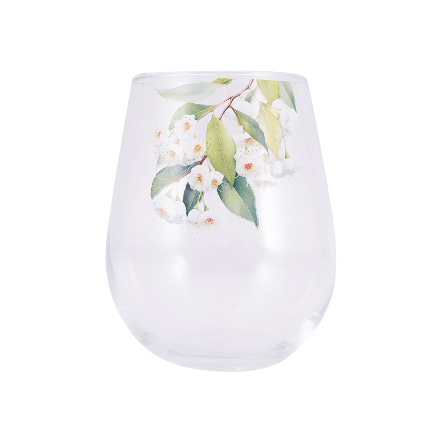 Native Blooms - White Floral Stemless Wine Glass