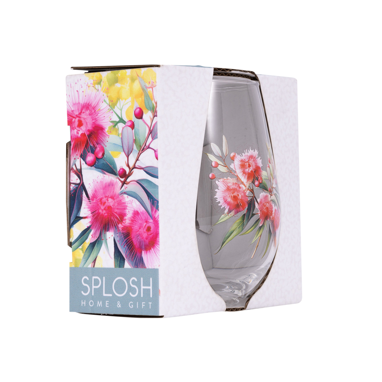 Native Blooms - Red Floral Stemless Wine Glass