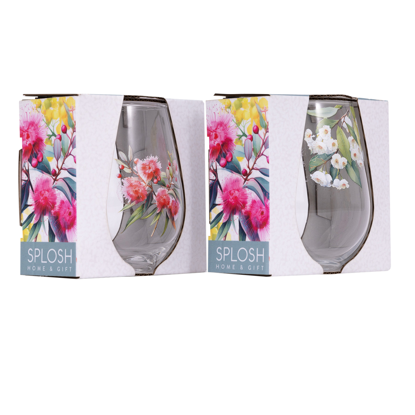 Native Blooms - Red Floral Stemless Wine Glass
