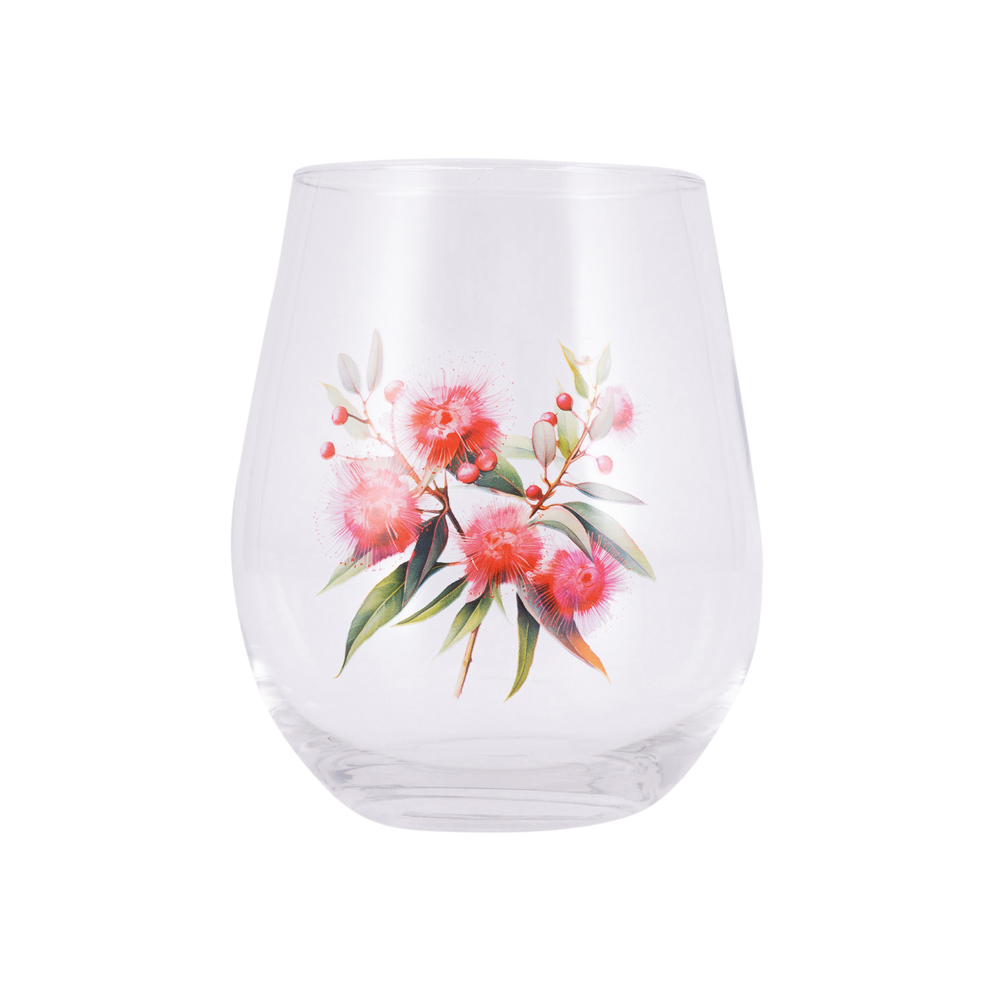 Native Blooms - Red Floral Stemless Wine Glass