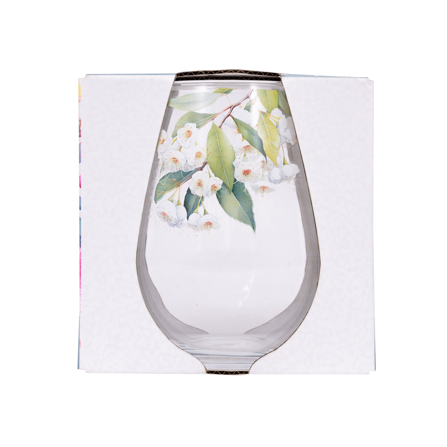 Native Blooms - White Floral Stemless Wine Glass