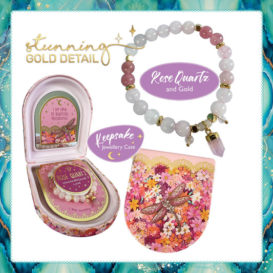 Crystal Point Bracelet with Jewellery Case Gift Set - Rose Quartz