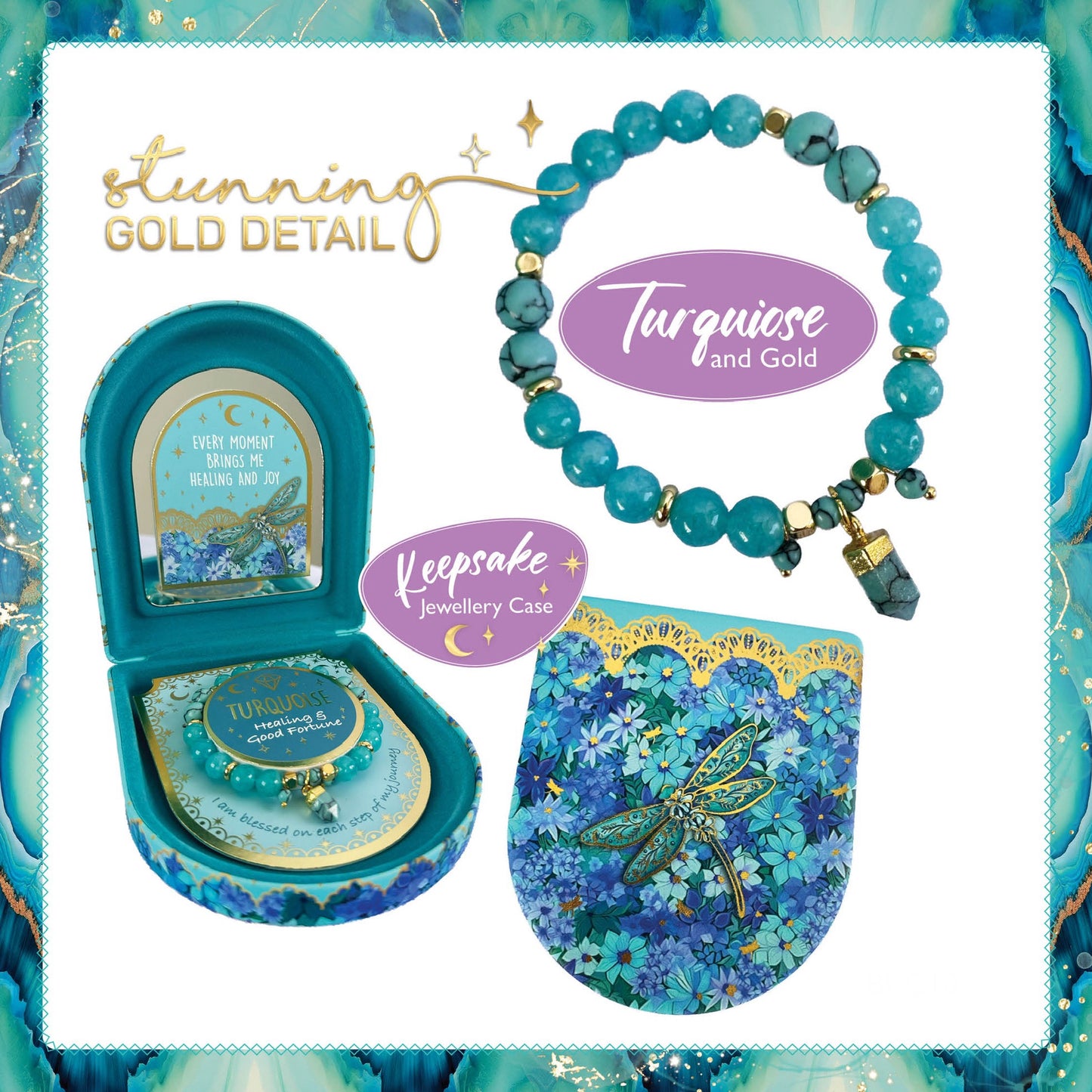 Crystal Point Bracelet with Jewellery Case Gift Set - Turquoise