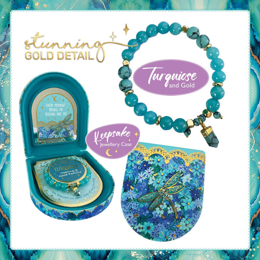 Crystal Point Bracelet with Jewellery Case Gift Set - Turquoise