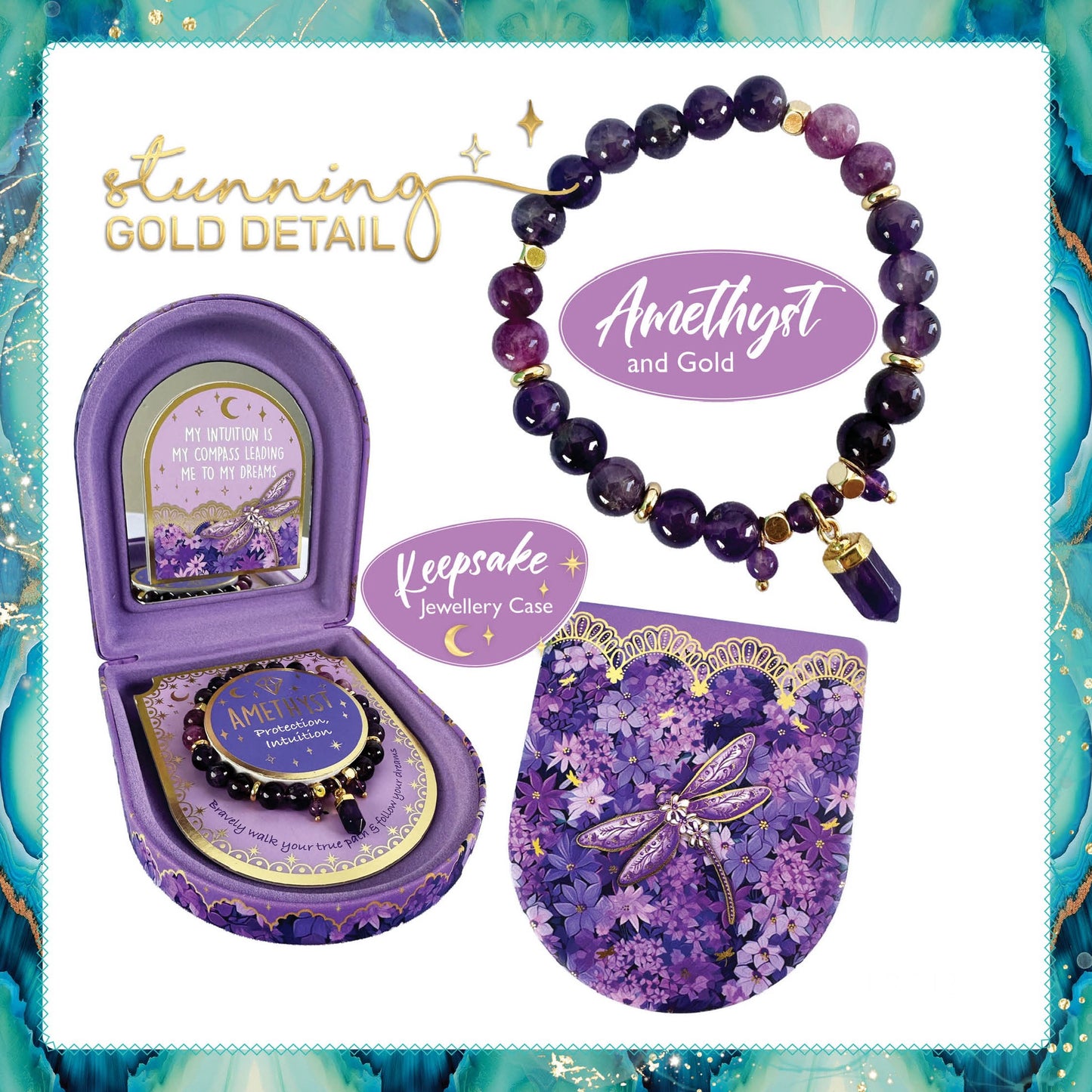 Crystal Point Bracelet with Jewellery Case Gift Set - Amethyst
