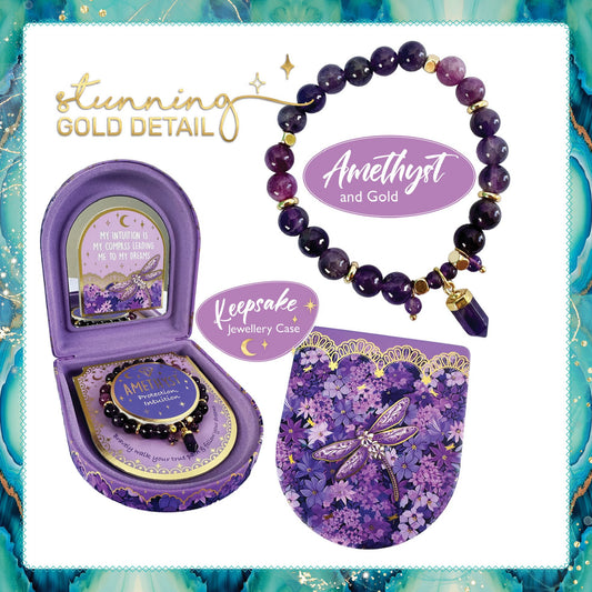 Crystal Point Bracelet with Jewellery Case Gift Set - Amethyst