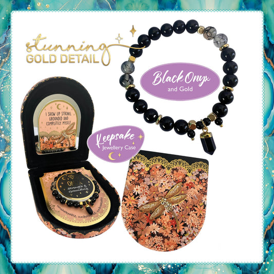 Crystal Point Bracelet with Jewellery Case Gift Set - Black Onyx