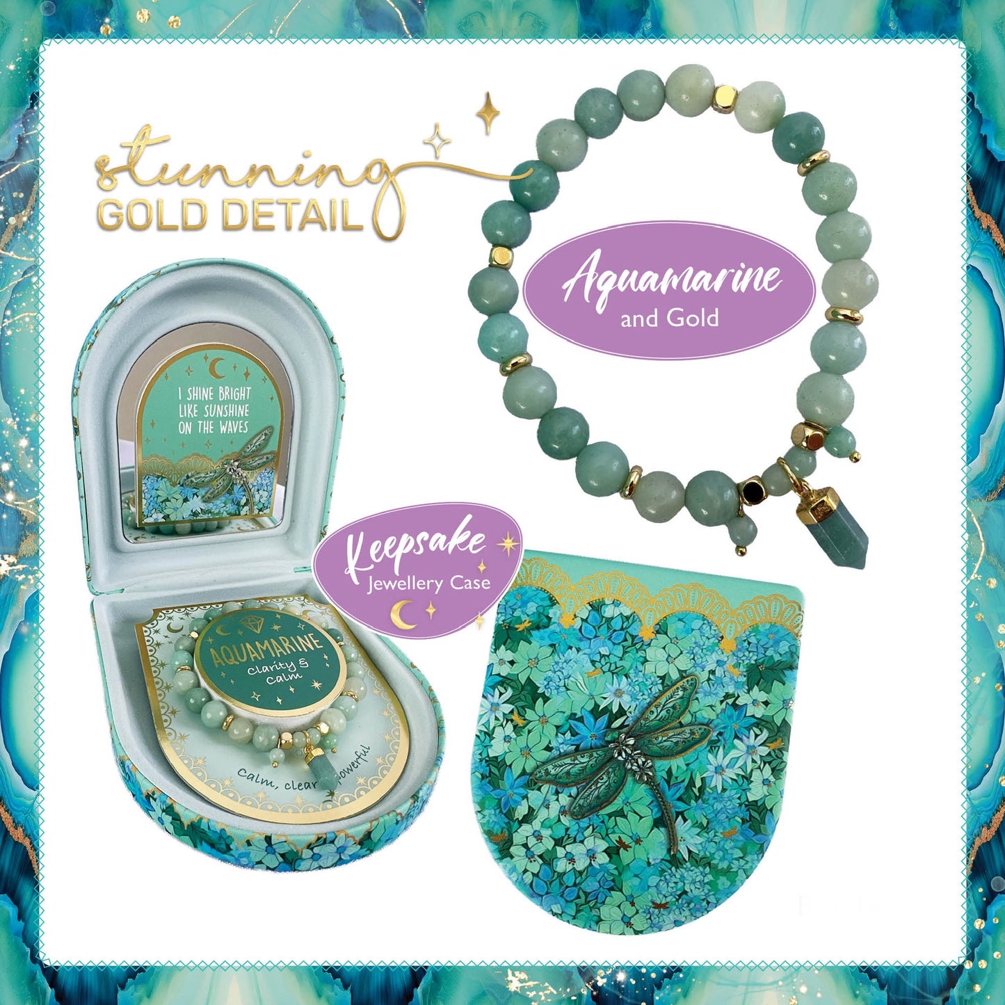 Crystal Point Bracelet with Jewellery Case Gift Set - Aquamarine
