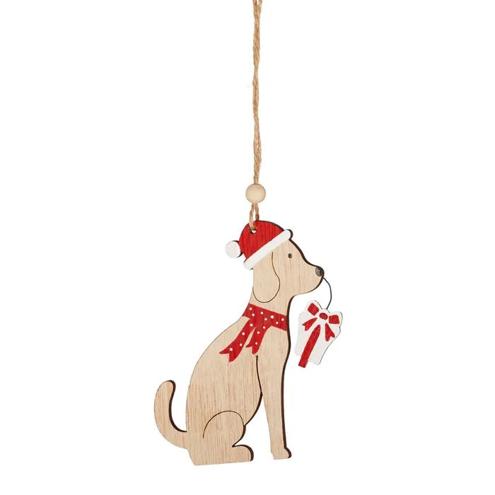 Christmas Dog with Present Hanging Decoration