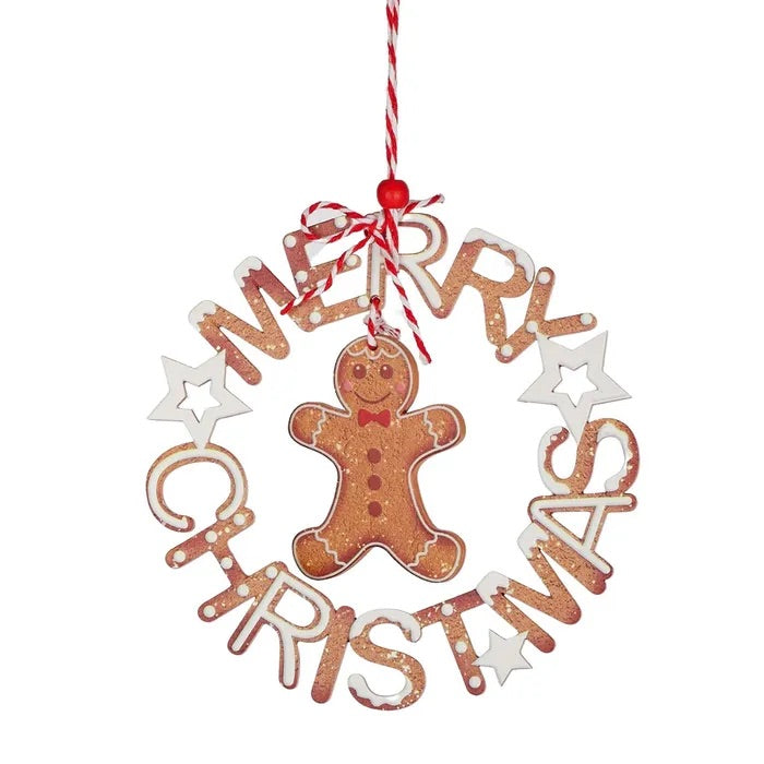 Merry Christmas Gingerbread Wreath Hanging Decoration