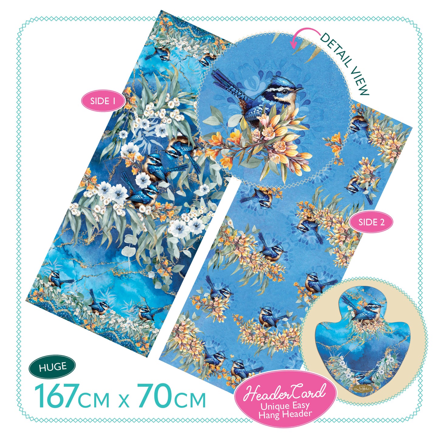 Satin Reversible Artistry Scarf Wrap - Blue Wrens