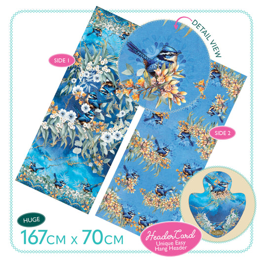Satin Reversible Artistry Scarf Wrap - Blue Wrens