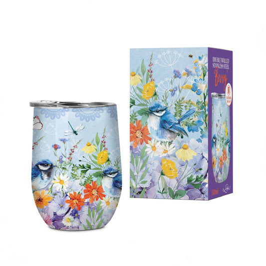 Double Walled Stainless Steel 'Bevvy' Mug (350ml) - Teatime Wrens