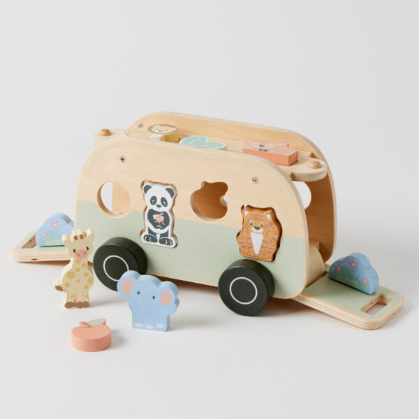 Wooden Animal Camper Van Sorter