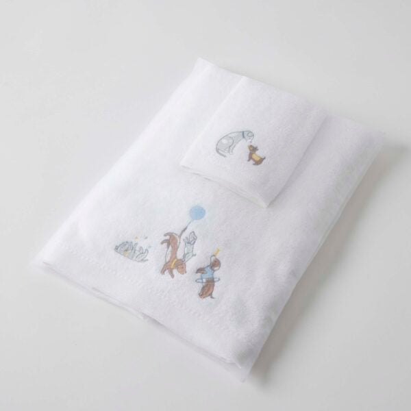 Bath Towel & Face Washer in Organza Bag - Puppy Play