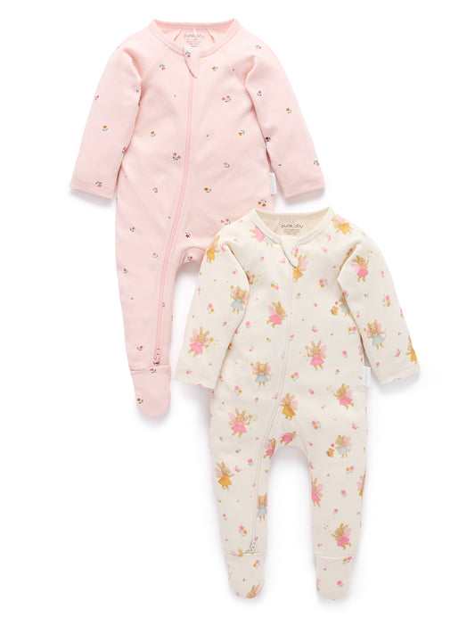 Woodland Little Fairies 2 Pack Zip Growsuits