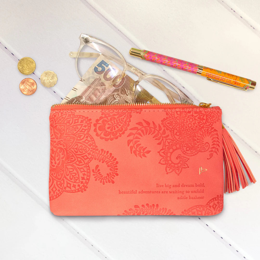 Faux Leather  Coin Purse - Peach