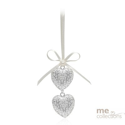 Wedding Charm - Double Silver Mini Hearts with Bow