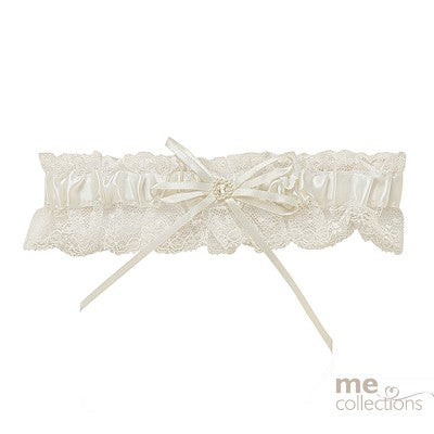 Satin Garter with Lace and Diamante (Ivory)