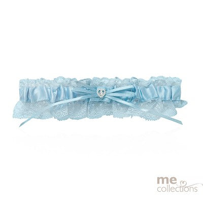 Satin Garter with Lace and Diamante (Blue)
