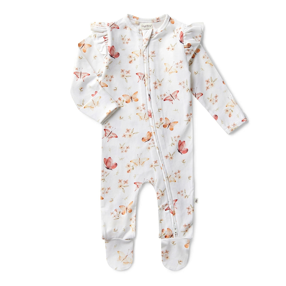 Butterfly Organic Snuggle Zip Footie with Frill