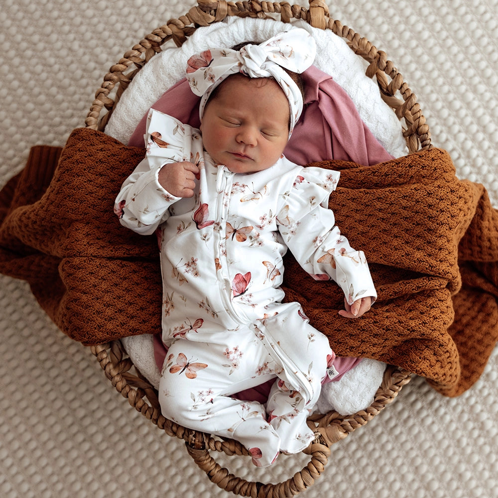 Butterfly Organic Snuggle Zip Footie with Frill