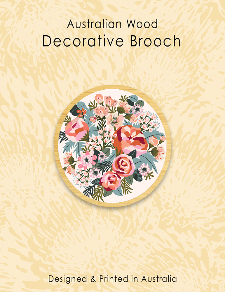 Wooden Brooch -  Roses & Peonies