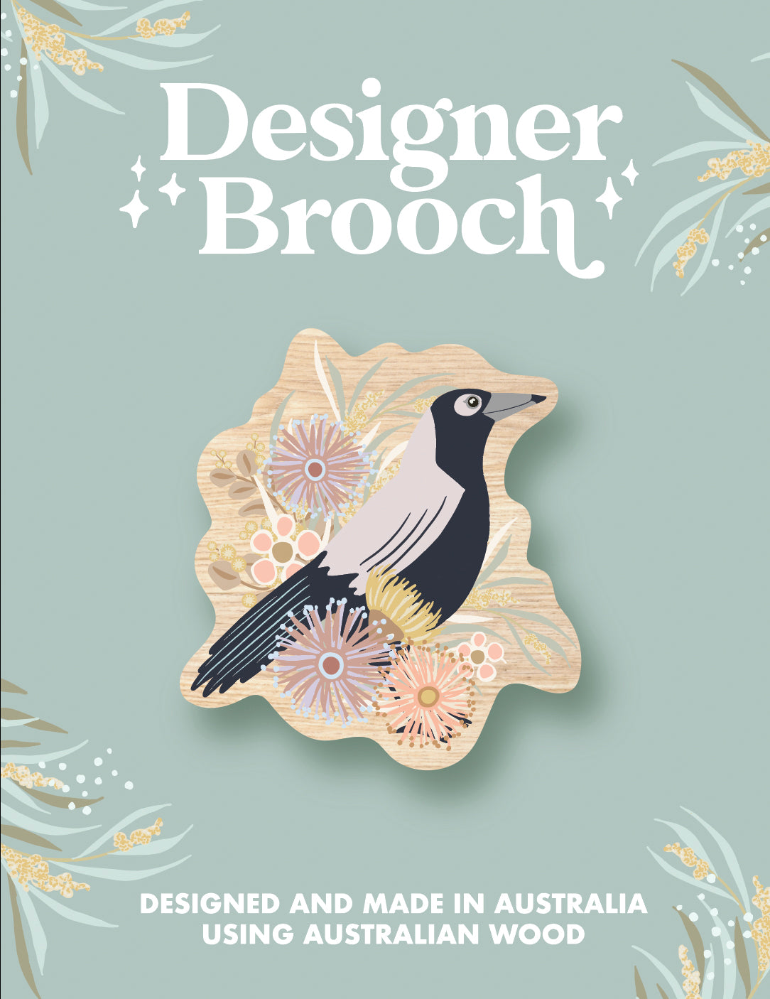 Wooden Brooch - Magpie