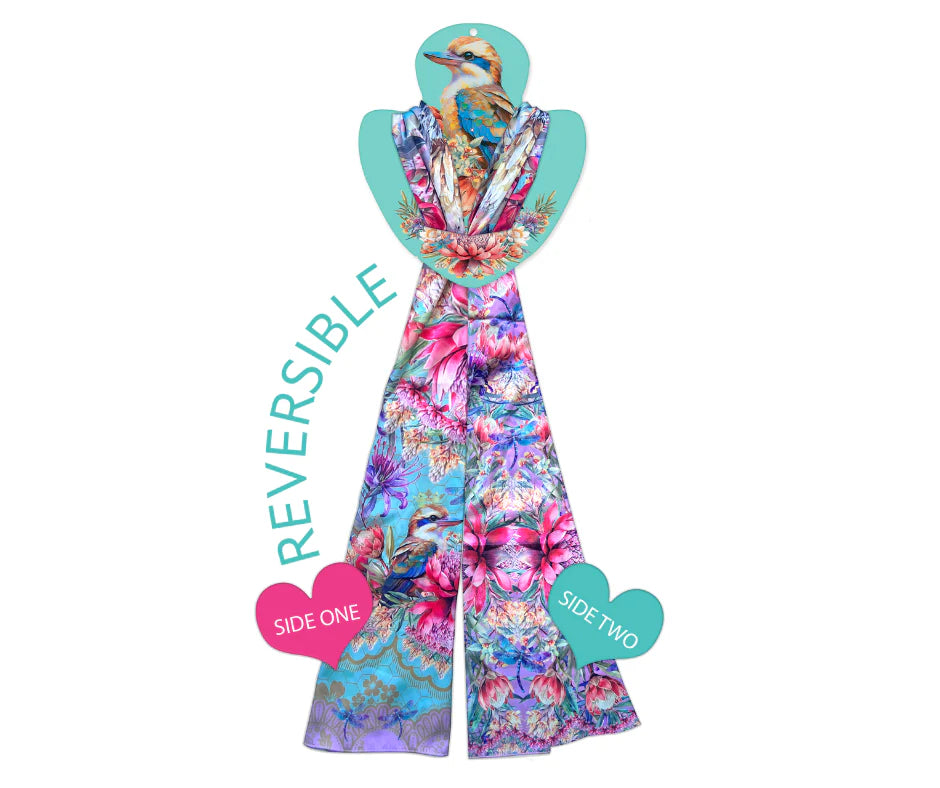 Satin Reversible Artistry Scarf Wrap - Vintage Kookaburras