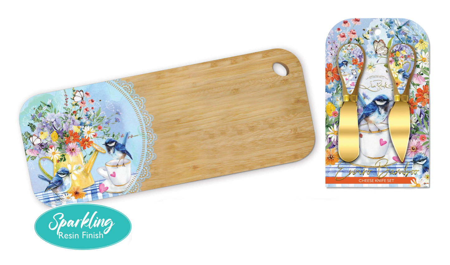 Resin Medium Bamboo Serving Board with Cheese Knives - Teatime Wrens